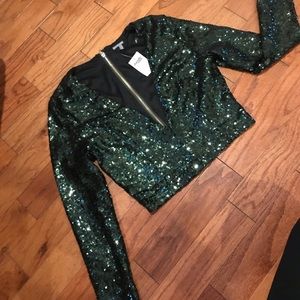 Deep V sequin crop
